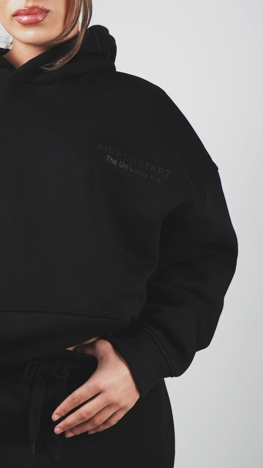 Moletom Feminino Oversized Preto com Preto